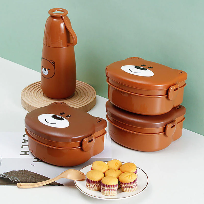 Kit completo de marmita e garrafa de ursinho com talher incluso